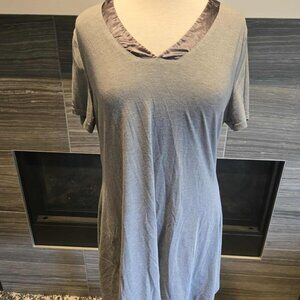Ekouaer Silky Trim Soft Knit V-Neck Sleep Shirt Nightgown Gray Loungewear XL EUC